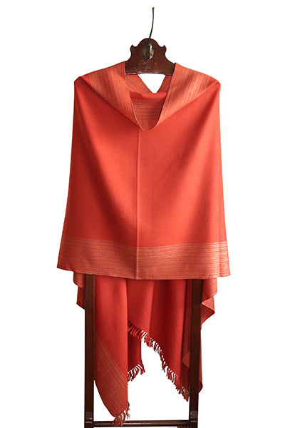 Lambswool Stole, Saffron with Striped Border