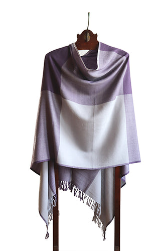Lambswool Stole, Purple with Lavender & Grey Checks