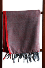 Lambswool & Silk Stole, Grey With Red Border
