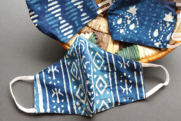 Indigo Indian Print Cotton Face Mask - 3 Layer (Set of 2)