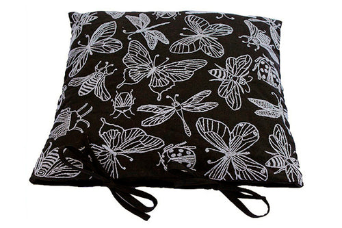 Cotton Cushion Cover, Black-&-Grey, Hand-embroidered, 