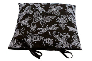 Cotton Cushion Cover, Black-&-Grey, Hand-embroidered, "Butterflies"