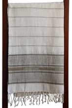 Kala Cotton Stole, Cream with Olive Green Stripes