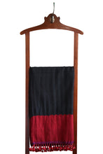 Wool-&-Cotton Stole, Black with Red Tie-&-Dye Band