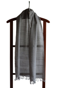 Lambswool Striped Scarf, Grey-and-White