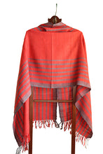 Oak Silk Stole, Red & Grey Stripes