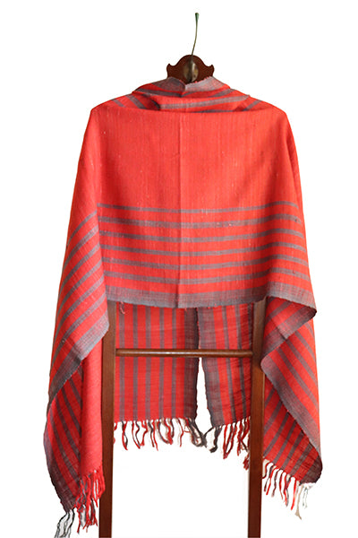 Oak Silk Stole, Red & Grey Stripes